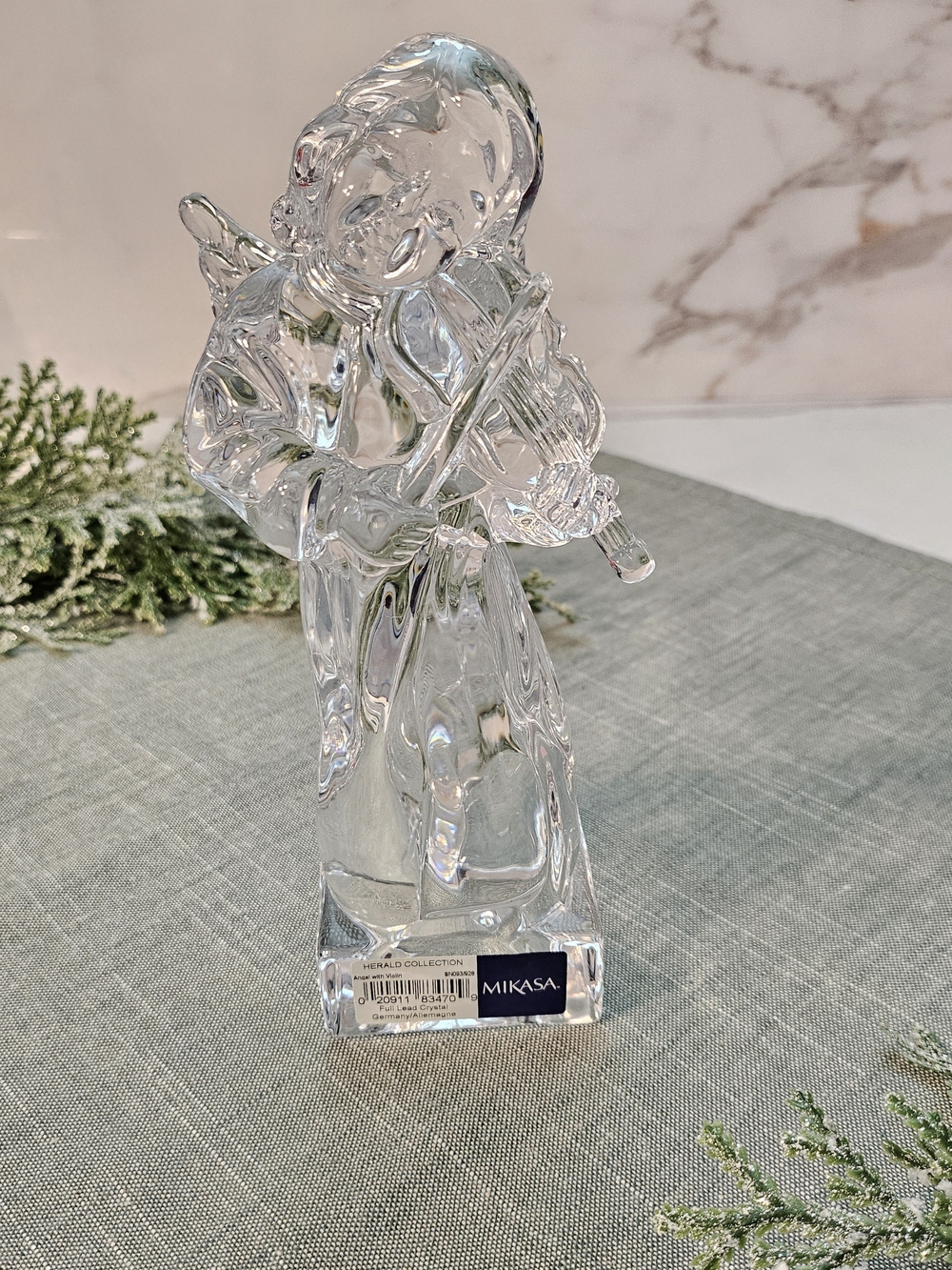 Vintage Mikasa Crystal Herald Angel Violin Figurine Christmas Holiday Decor